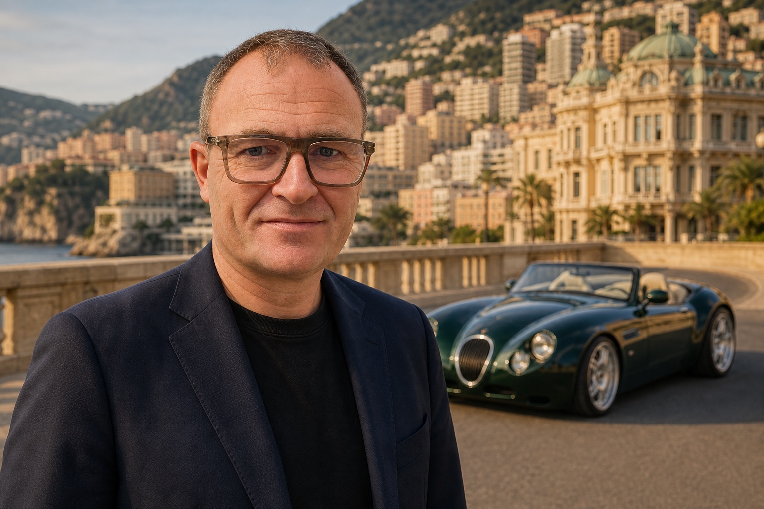 Mikkel Rosbjerg mit einem Wiesmann vor der Kulisse von Monaco